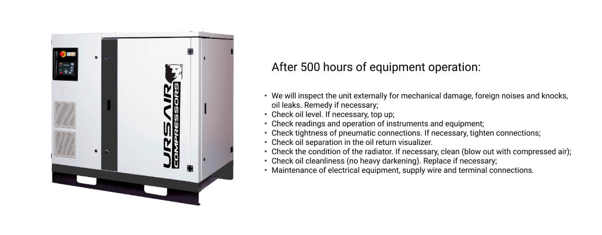 When purchasing a compressor from 7.5 kW to 22 kW, maintenance 500 free of charge